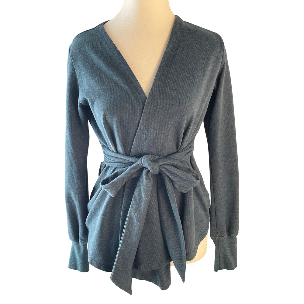 The North Face Wrap Cardigan Womens M Blue Excellent Tie Waist French Terry